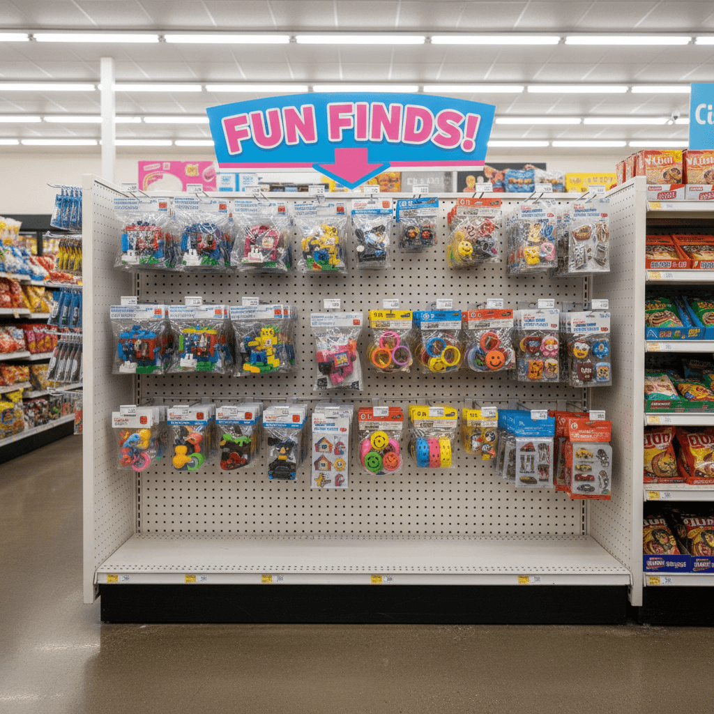 Small toys and accessories on a shelf