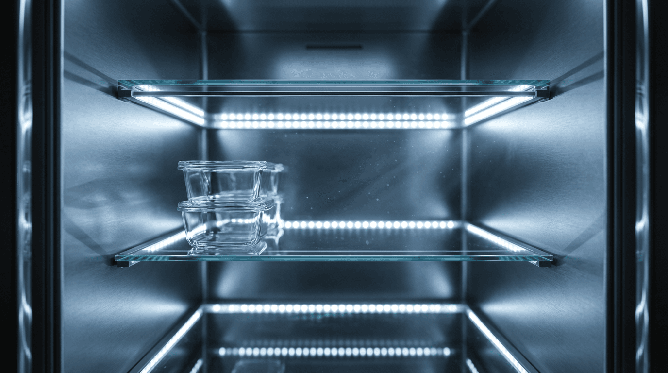 Open-top freezer section with ice cream and frozen goods