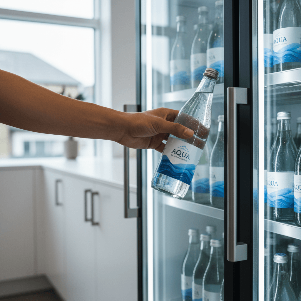 Chilled beverage wall with drinks and juices
