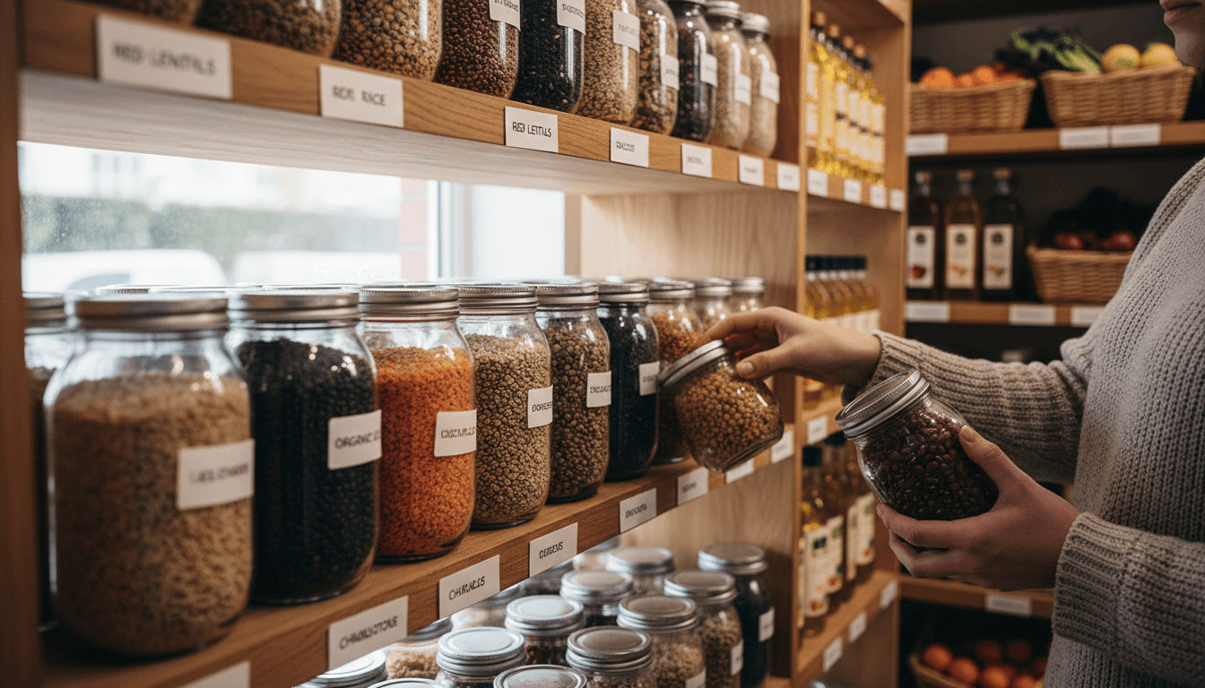 Interior of Needs Market with stocked shelves